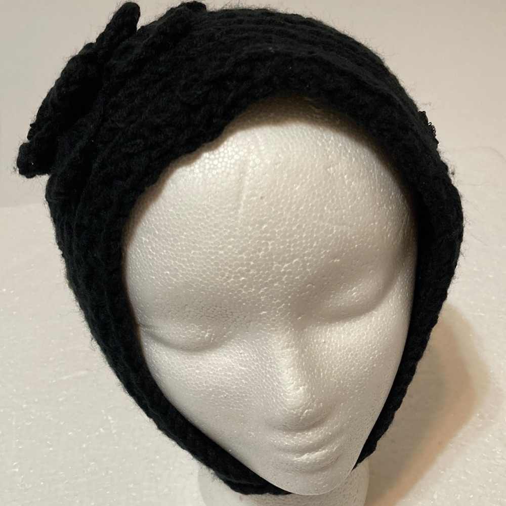 NEW BLACK KNITTED EMBELLISHED WOOL HEAD BAND